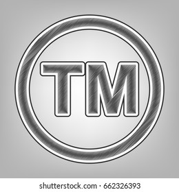 Trade mark sign. Vector. Pencil sketch imitation. Dark gray scribble icon with dark gray outer contour at gray background.