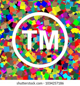 Trade mark sign. Vector. White icon on colorful background with seamless pattern from squares.
