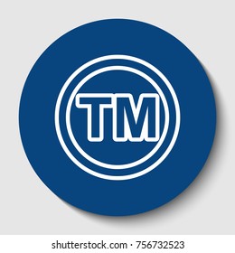 Trade mark sign. Vector. White contour icon in dark cerulean circle at white background. Isolated.