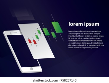 Trade market. Binary option with mobile app. Exchange vector illustration. Rise chart. 