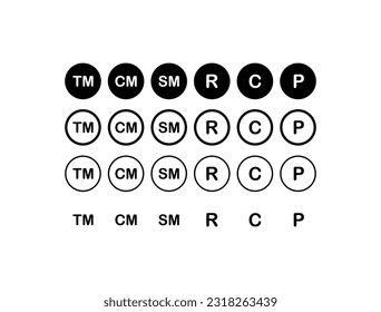Trade marks. Different styles, black, trademarks collection, trademarks set. Vector icons.