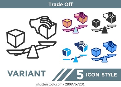 Trade Off icon for illustrating balanced decision systems, compromise evaluation patterns, and comparative choice concepts. Line, Filled, Color, Dualtone style.