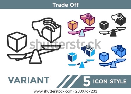 Trade Off icon for illustrating balanced decision systems, compromise evaluation patterns, and comparative choice concepts. Line, Filled, Color, Dualtone style.