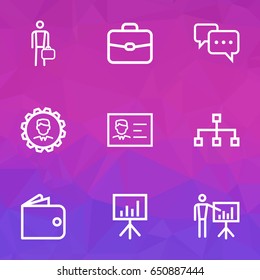 Trade Outline Icons Set. Collection Of Manager, Conversation, Business Presentation And Other Elements. Also Includes Symbols Such As Wallet, Suitcase, Purse.