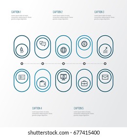 Trade Outline Icons Set. Collection Of Conversation, Id Card, Briefcase And Other Elements. Also Includes Symbols Such As Manager, Message, Earth.