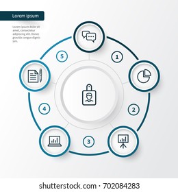 Trade Outline Icons Set. Collection Of Circle Graph, Conversation, Statistics And Other Elements. Also Includes Symbols Such As Presentation, Badge, Contract.