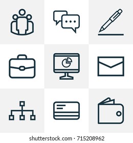 Trade Outline Icons Set. Collection Of Analytics, Structure, Wallet And Other Elements. Also Includes Symbols Such As Analytics, Chart, Purse.