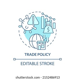 Trade Policy Turquoise Concept Icon. Cooperation For Sustainable Recovery After Covid Abstract Idea Thin Line Illustration. Isolated Outline Drawing. Editable Stroke. Arial, Myriad Pro-Bold Fonts Used