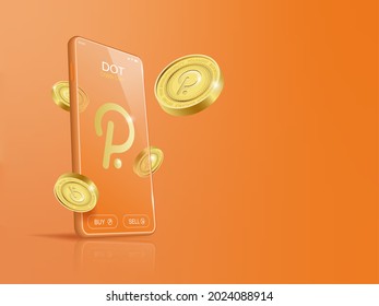 Trade Polkadot (DOT) sur mobile à travers le système CryptoCurrency. Illustration de perspective sur les pièces de Crypto.
