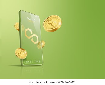 Trade Polygon (MATIC) on mobile through the system Cryptocurrency. Perspective Illustration about Crypto Coins.