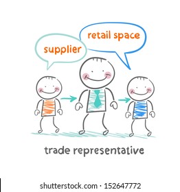 trade representative  is standing next to a supplier and a point of sale