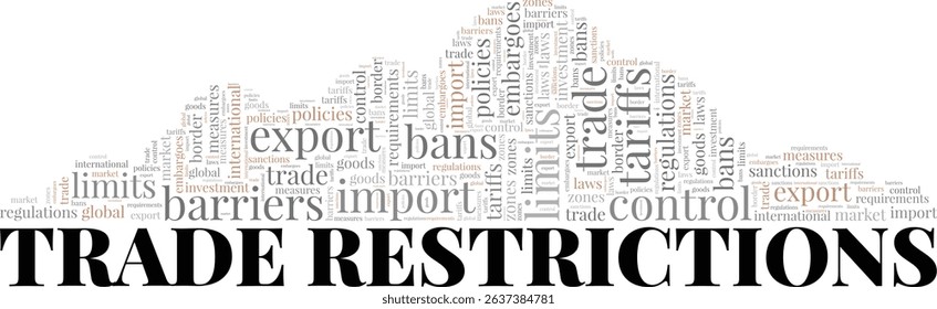 Trade Restrictions word cloud conceptual design isolated on white background.