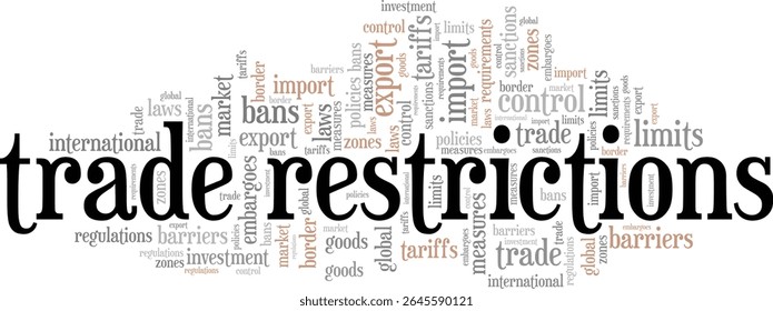 Trade Restrictions word cloud conceptual design isolated on white background.