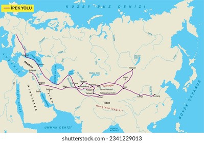 Trade Route Map Fur Road, Spice Road, Silk Road