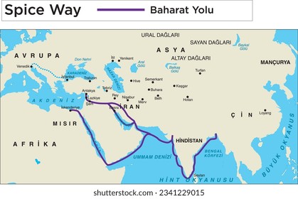 Trade Route Map Fur Road, Spice Road, Silk Road