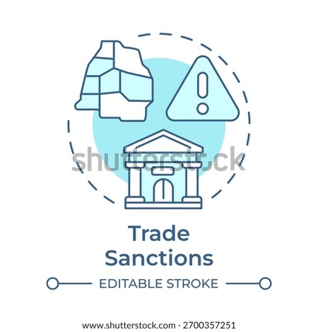 Trade sanctions soft blue concept icon. Financial regulation. Foreign policy. Governmental control. Round shape line illustration. Abstract idea. Graphic design. Easy to use article, brochure