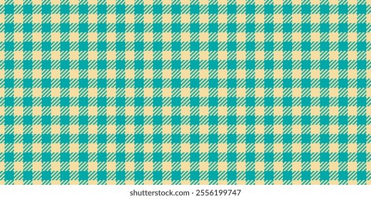 Trade seamless textile tartan, couch vector texture plaid. Trousers check pattern fabric background in amber and teal colors palette.