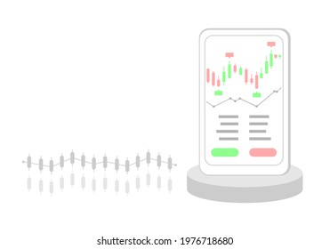 Trade shares or cryptocurrency in application on smartphone flat vector.