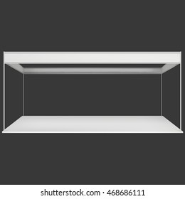 Trade Show Booth White and Blank. Blank Indoor Exhibition with Work Paths. Vector on black background. Ad Template for your Expo design.