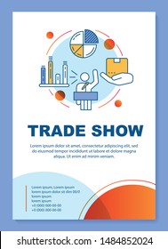 Trade show poster template layout. Sales pitch. Product presentation event. Banner, booklet, leaflet print design with linear icons. Vector brochure page layouts for magazines, advertising flyers