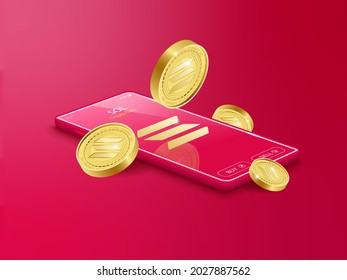 Trade Solana (SOL) on mobile through the system Cryptocurrency. Perspective Illustration about Crypto Coins.