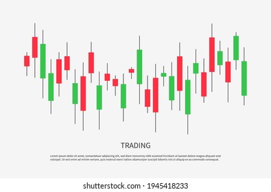Trade of stock. Chart of forex with candles. Graph for financial market. Stock trade data on graph with japanese sticks. Exchange, buy, sell on stockmarket. Online analysis for investment. Vector. svg