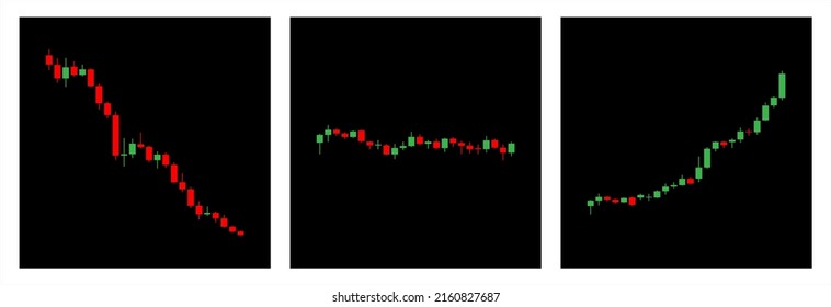 Trade of stock. Stock trading. Chart with candles. Graph for financial market. Exchange, buy, sell on stockmarket. Online analysis for investment. Vector illustration