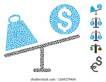 Trade swing icon composition of trembly parts in various sizes and shades, based on trade swing icon. Vector raggy parts are combined into collage. Trade swing icons collage with dotted pattern.