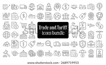 Trade and Tariff Icons Bundle – Global Business, Export Import, and Finance Symbol Collection for Economic and Logistics Design