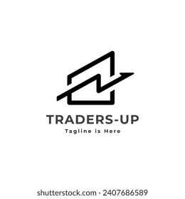 Trade Trader Logo Template. Graph Chart Upward Arrow Financial Icon Vector Illustration