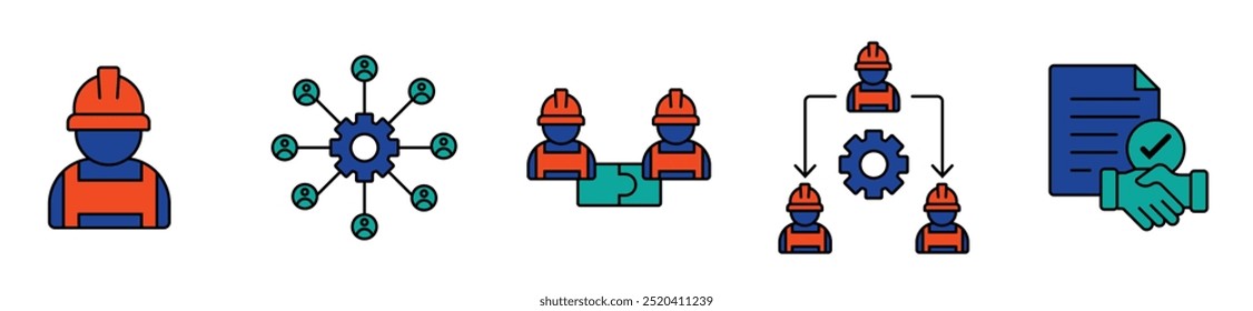 Concepto de la Ilustración vectorial del icono del Web del Anuncio sindical con el icono del trabajo, de la organización, de la colaboración, de la delegación, de la legalización