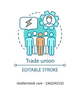 Trade union concept icon. Collective bargaining idea thin line illustration. Labor rights protection. Human resource management. Corporate policy. Vector isolated outline drawing. Editable stroke