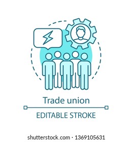 Trade union concept icon. Collective bargaining idea thin line illustration. Labor rights protection. Employee, workplace management. Corporate policy. Vector isolated outline drawing. Editable stroke