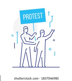 trade union, worker protests. Activist, policy, volunteer, protest. Flat illustration Icons infographics. Landing page site print poster