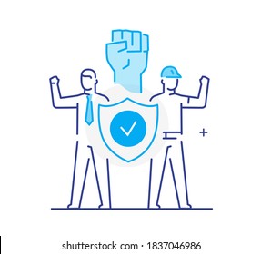 trade union, worker protests. Activist, policy, volunteer, protest. Flat illustration Icons infographics. Landing page site print poster