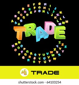 TRADE. Vector 3d illustration with colored alphabet.