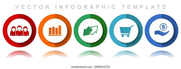 Trade vector icon collection, miscellaneous icons such as customers, graph, exchange, cart and bank, flat design infographic template in eps 10