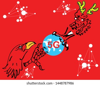 trade war about electronic communication 5g technology between eagle and dragon make global recession and warm