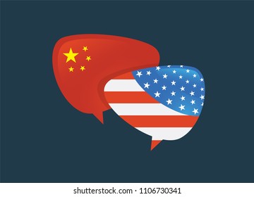 trade war, America China tariff business global exchange international. USA versus China . two speech bubbles face to face, symbol for the relationship between the two countries. vector illustration