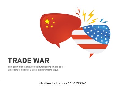 trade war, America China tariff business global exchange international. USA versus China . two speech bubbles face to face, symbol for the relationship between the two countries.