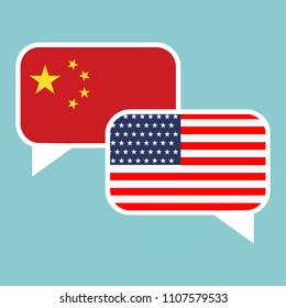 trade war, America China tariff business global exchange international. USA versus China . two speech bubbles face to face, symbol for the relationship between the two countries. vector illustration