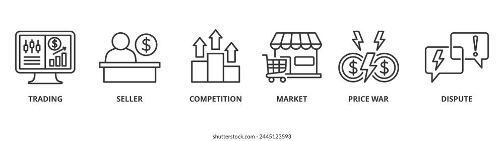 Trade war banner web icon vector illustration concept with icon of trading, seller, competition, market, price war, dispute