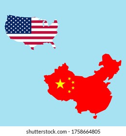 Trade war between usa and china map with flagon it vector