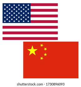 Trade war of china and america. USA and chinese flags, vector isolated
