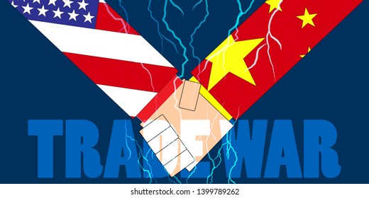 Trade War Concept Background. US And China Holding Hands. Minimal Graphic Design. Concept. For Graphic, Banners, Presentations, Wallpaper, Reports. Vector Illustration. Eps 10
