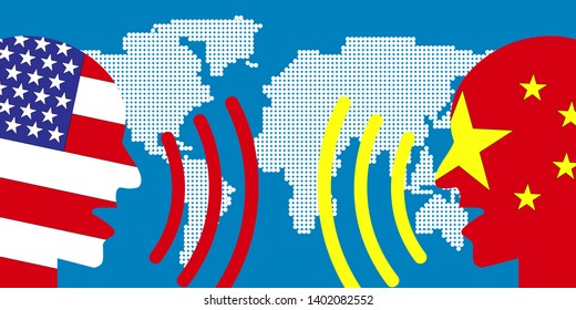 Trade War Concept Background. US And China Holding Hands. Minimal Graphic Design. Concept. For Graphic, Banners, Presentations, Wallpaper, Reports. Vector Illustration. Eps 10