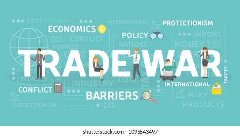 Trade war concept illustration with econoics and politics.