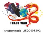 Trade war. Eagle versus Dragon, battle for Earth. Economic opposition between USA and China. Vector illustration on white background.