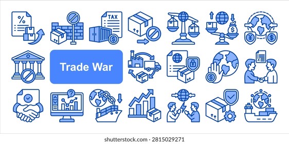 Trade War icon set, with Export Ban, Export Control, Sanctions, Economic Sancti.