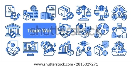 Trade War icon set, with Export Ban, Export Control, Sanctions, Economic Sancti.